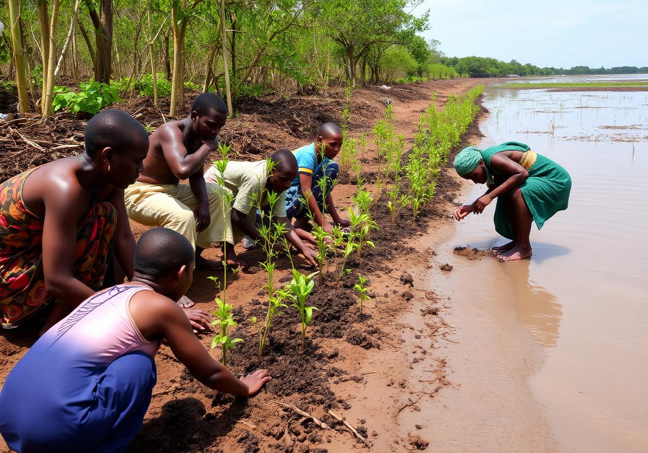 Plantation de mangrove par les bénévoles APPE